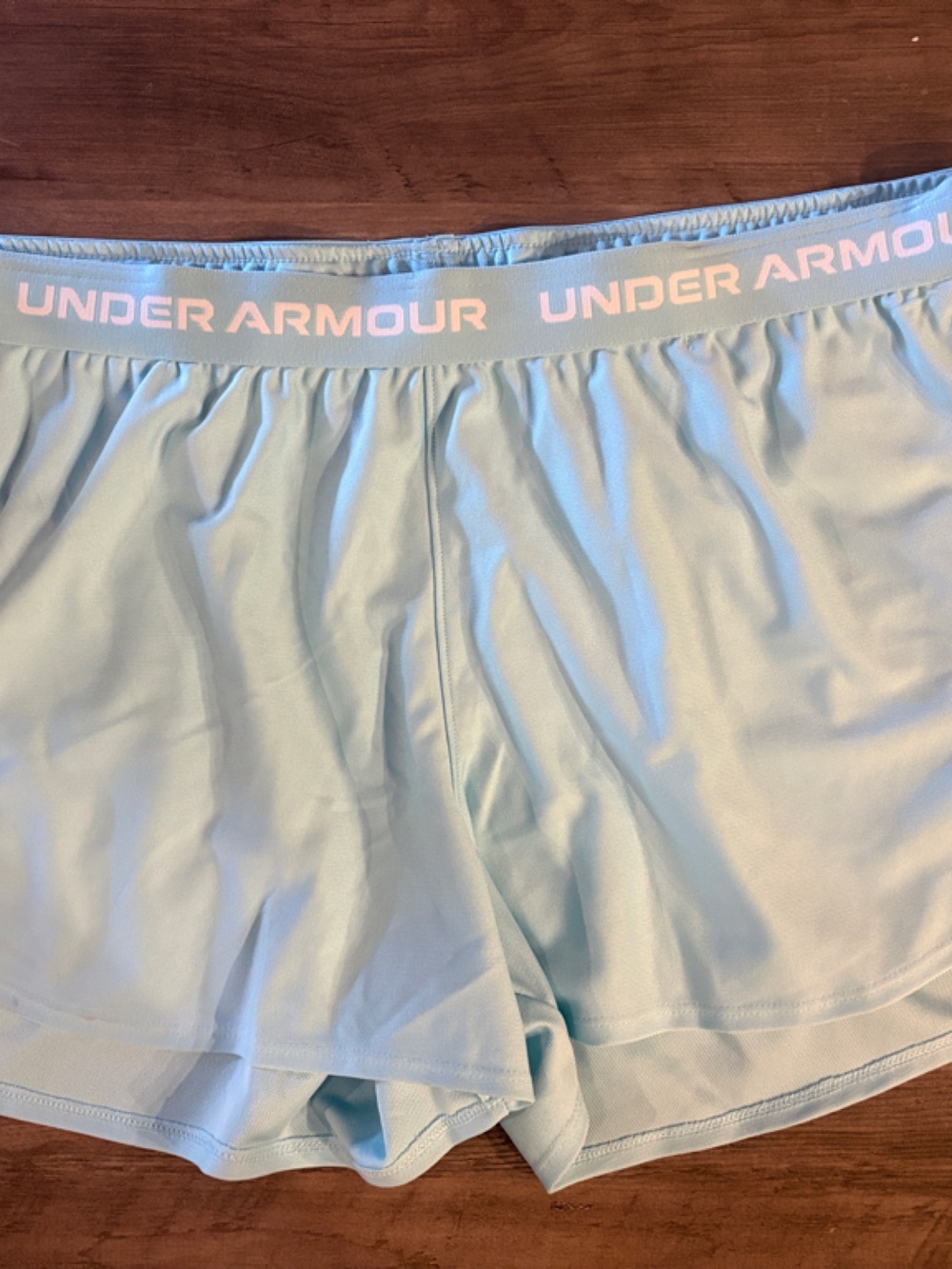 Under Armour Women's Light Blue Athletic Shorts with WhiteLogo Waistband